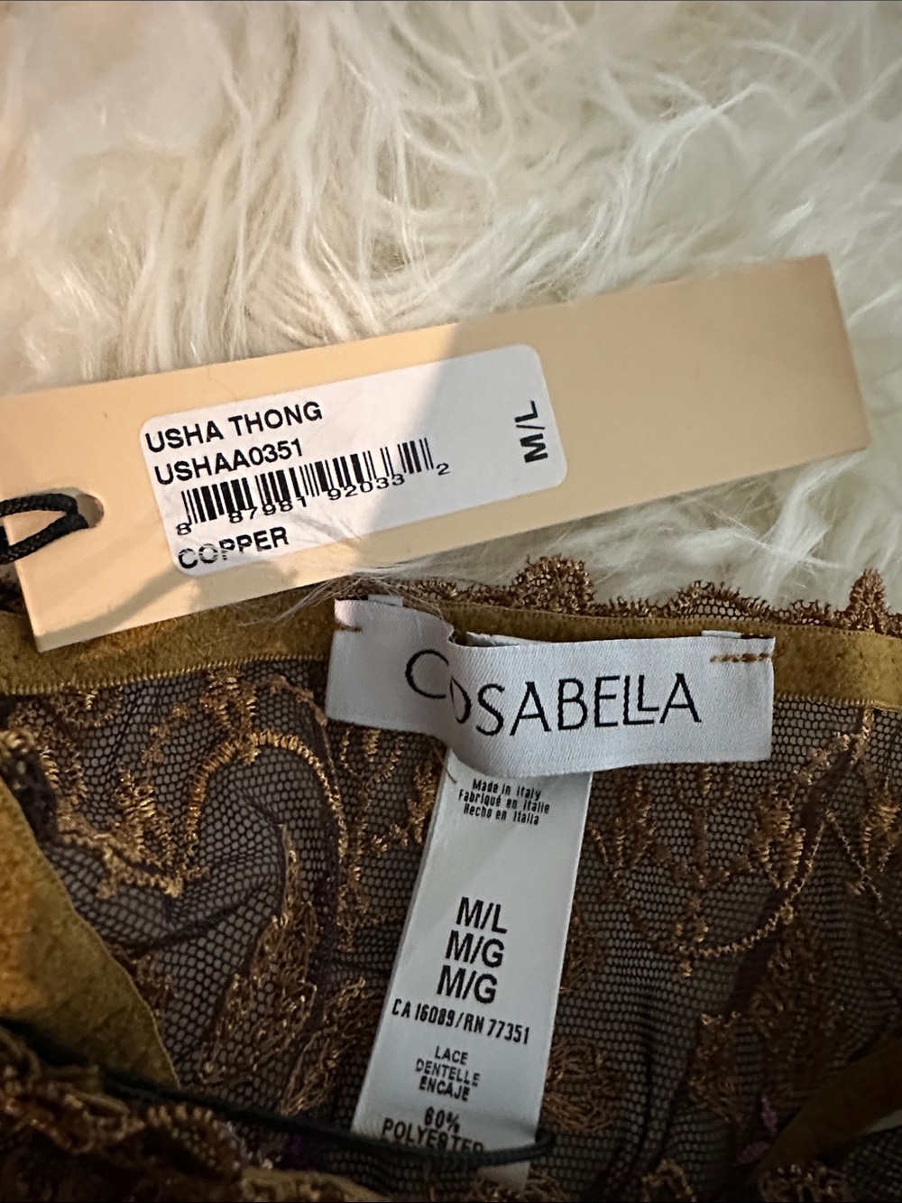 NWT Cosabella Ushuaya 32F Bra M/L Thong Lingerie Set Copper Italian Lace - Picture 13 of 13